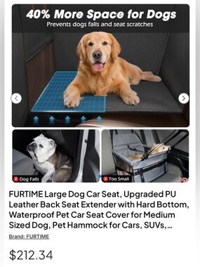 (NEW) Large Leather Dog Back Seat Extender and cover Hard Bottom, Waterproof
